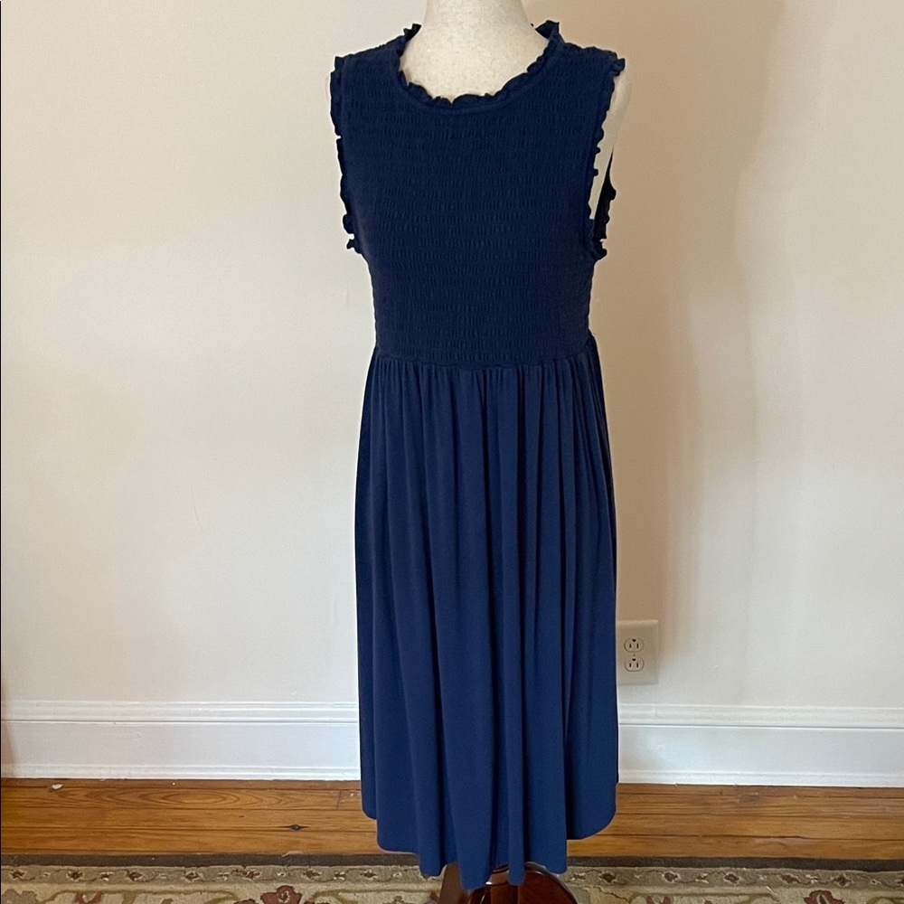 The Nines by Hatch Navy Smocked Midi Dress | Maternity-Friendly | Size M
